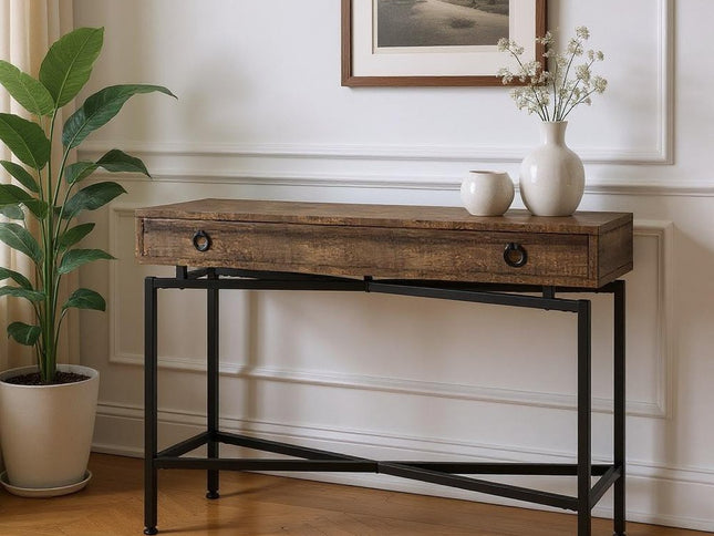 43" Brown And Black Cross Leg Console Table
