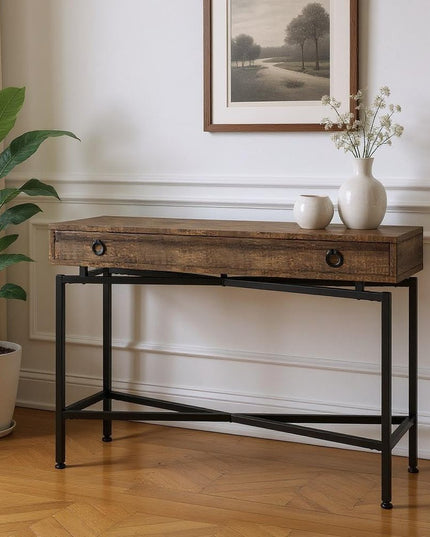 43" Brown And Black Cross Leg Console Table