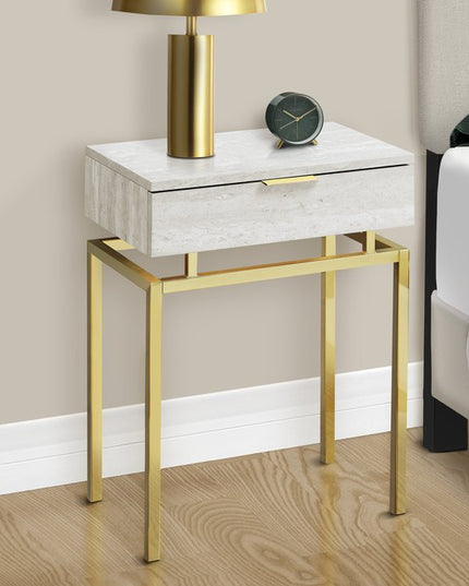 23" Gold And Beige Wood And Metal End Table With Drawer