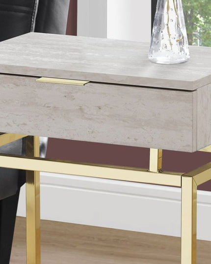 23" Gold And Beige Wood And Metal End Table With Drawer