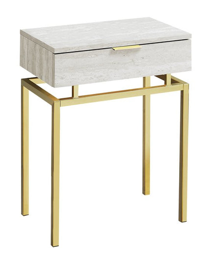 23" Gold And Beige Wood And Metal End Table With Drawer