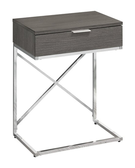 24" Silver And Gray Wood And Metal End Table With Drawer