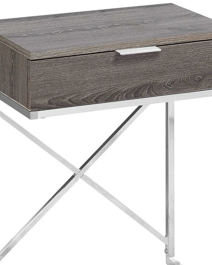 24" Silver And Gray Wood And Metal End Table With Drawer