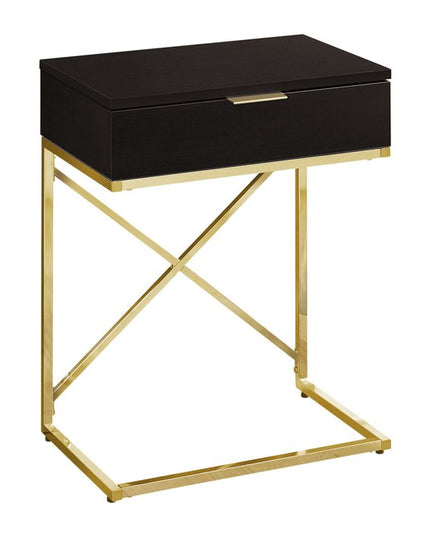 24" Gold And Black Wood And Metal End Table With Drawer