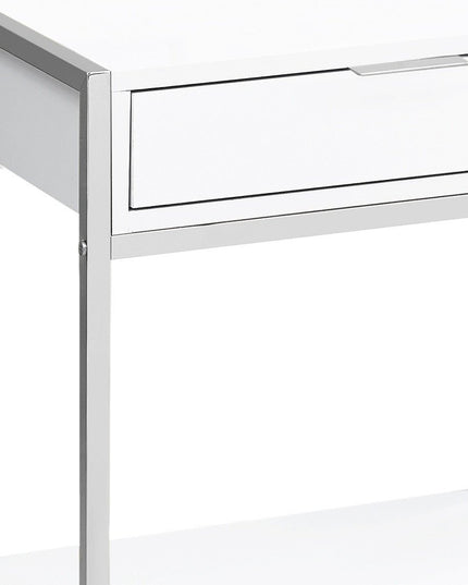 24" Silver And White Wood And Metal End Table With Drawer And Shelf
