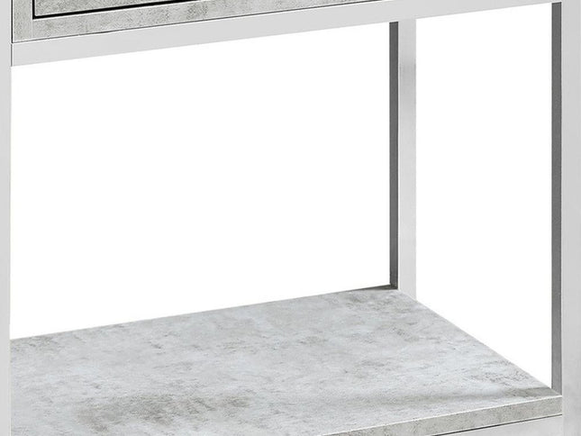 24" Silver And White Wood And Metal End Table With Drawer And Shelf