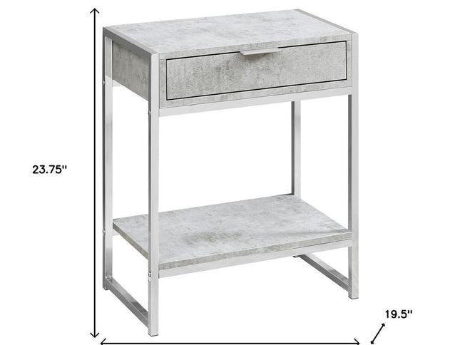 24" Silver And White Wood And Metal End Table With Drawer And Shelf
