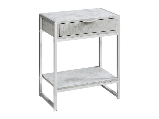24" Silver And White Wood And Metal End Table With Drawer And Shelf