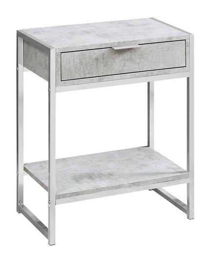 24" Silver And White Wood And Metal End Table With Drawer And Shelf