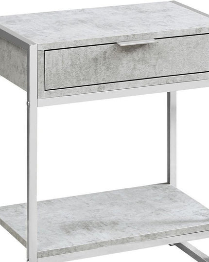 24" Silver And White Wood And Metal End Table With Drawer And Shelf