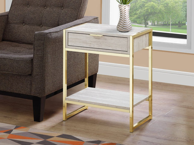 24" Silver And White Wood And Metal End Table With Drawer And Shelf