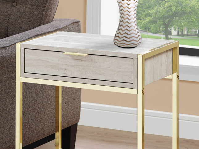 24" Silver And White Wood And Metal End Table With Drawer And Shelf