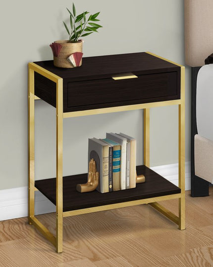 24" Silver And White Wood And Metal End Table With Drawer And Shelf