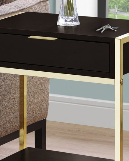 24" Silver And White Wood And Metal End Table With Drawer And Shelf