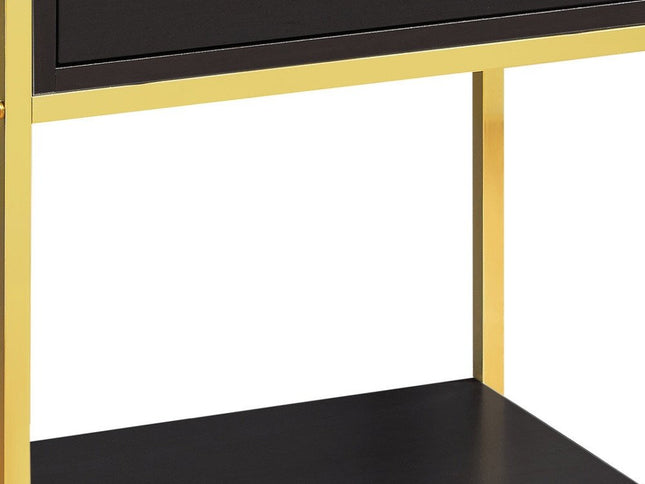 24" Silver And White Wood And Metal End Table With Drawer And Shelf