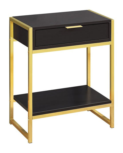 24" Silver And White Wood And Metal End Table With Drawer And Shelf