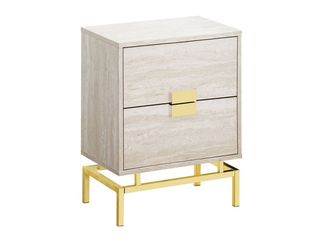 24" Gold And Beige End Table With Two Drawers