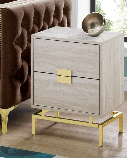 24" Gold And Beige End Table With Two Drawers
