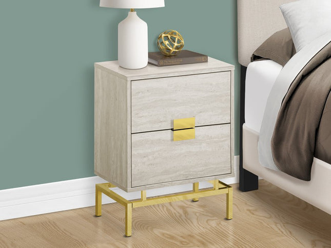 24" Gold And Beige End Table With Two Drawers