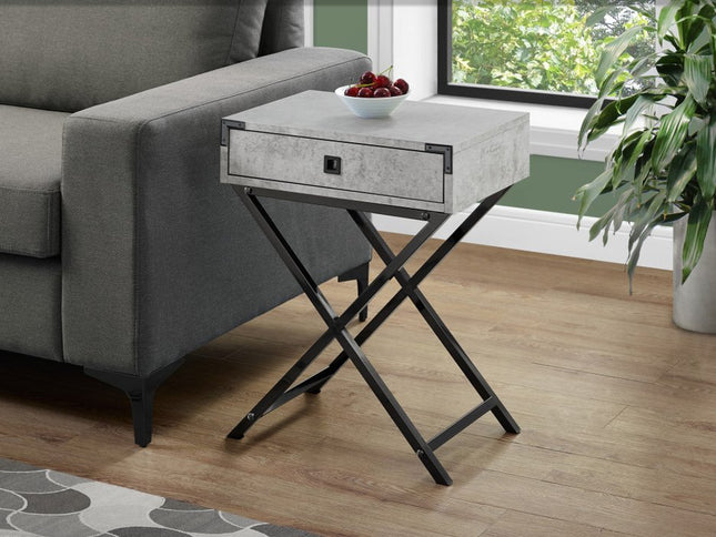 24" Black And Gray Wood And Metal End Table With Drawer