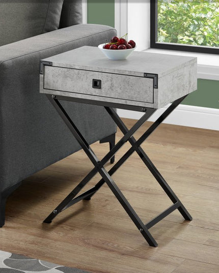 24" Black And Gray Wood And Metal End Table With Drawer