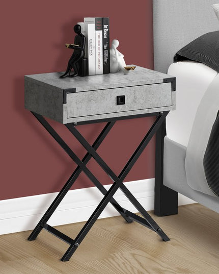 24" Black And Gray Wood And Metal End Table With Drawer