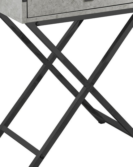 24" Black And Gray Wood And Metal End Table With Drawer