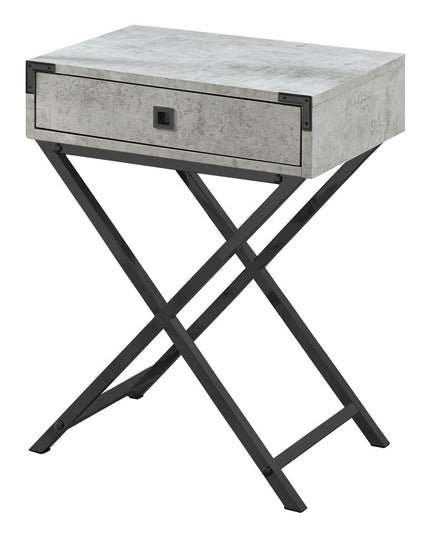 24" Black And Gray Wood And Metal End Table With Drawer