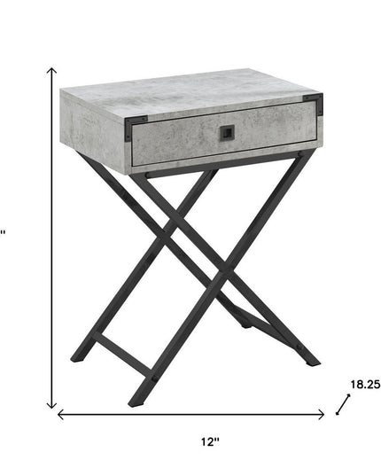 24" Black And Gray Wood And Metal End Table With Drawer