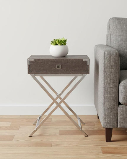 24" Black And Gray Wood And Metal End Table With Drawer