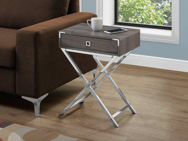24" Black And Gray Wood And Metal End Table With Drawer