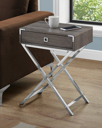 24" Black And Gray Wood And Metal End Table With Drawer