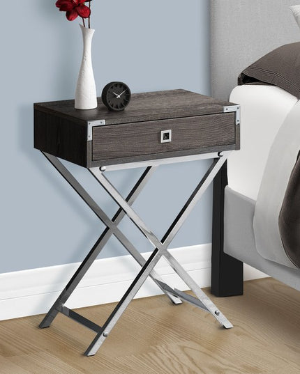 24" Black And Gray Wood And Metal End Table With Drawer