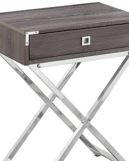 24" Black And Gray Wood And Metal End Table With Drawer