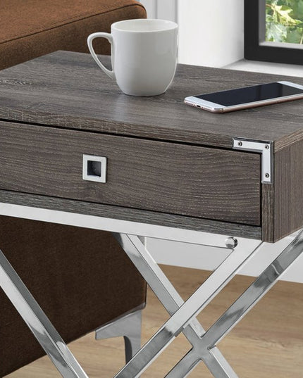 24" Black And Gray Wood And Metal End Table With Drawer