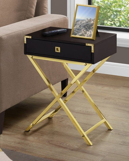 24" Black And Gray Wood And Metal End Table With Drawer