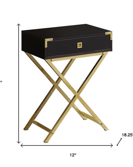 24" Black And Gray Wood And Metal End Table With Drawer