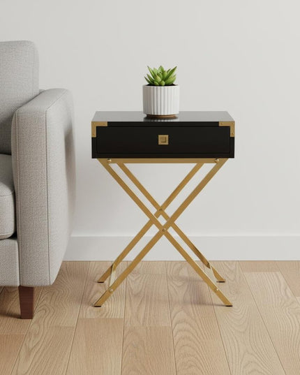 24" Black And Gray Wood And Metal End Table With Drawer