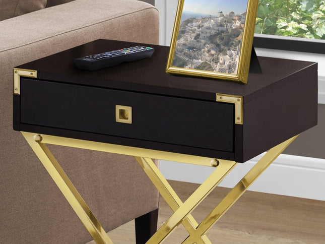 24" Black And Gray Wood And Metal End Table With Drawer