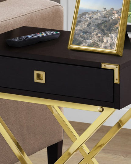 24" Black And Gray Wood And Metal End Table With Drawer