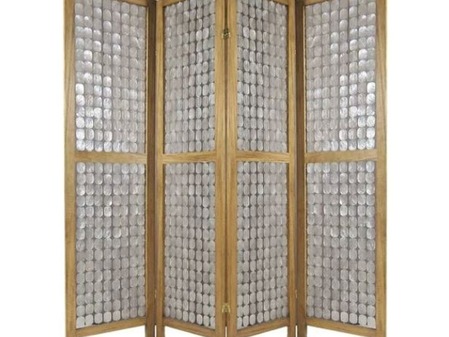 84" Clear Capiz Mother of Pearl Folding Three Panel Screen Room Divider