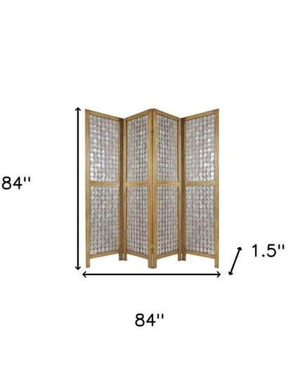84" Clear Capiz Mother of Pearl Folding Three Panel Screen Room Divider