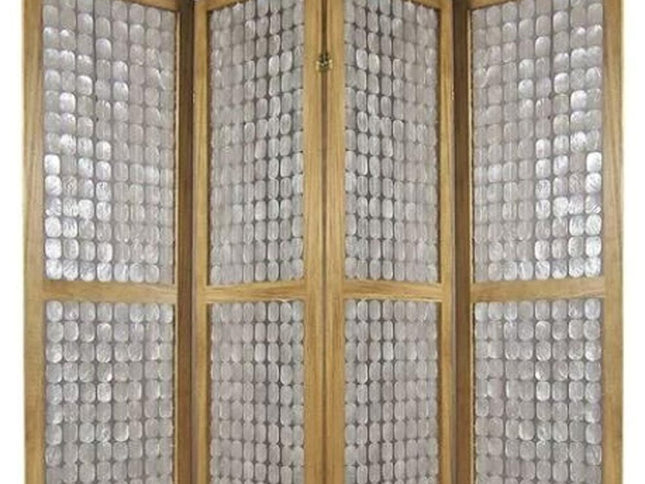 84" Clear Capiz Mother of Pearl Folding Three Panel Screen Room Divider