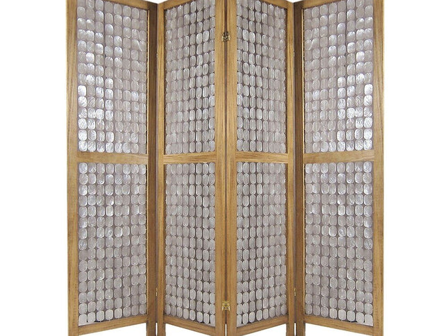 84" Clear Capiz Mother of Pearl Folding Three Panel Screen Room Divider
