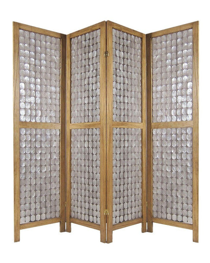 84" Clear Capiz Mother of Pearl Folding Three Panel Screen Room Divider