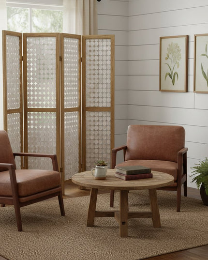 84" Clear Capiz Mother of Pearl Folding Three Panel Screen Room Divider