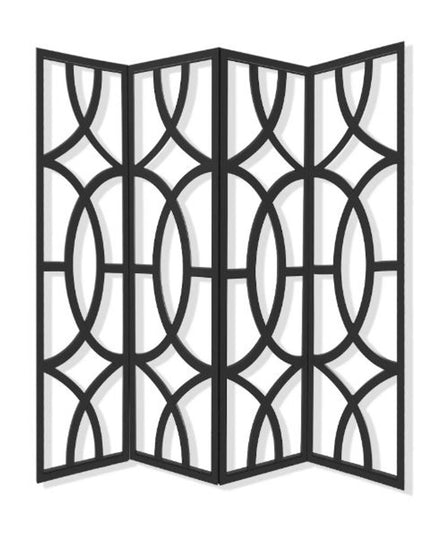 84" Black Solid Wood Folding Four Panel Screen Room Divider