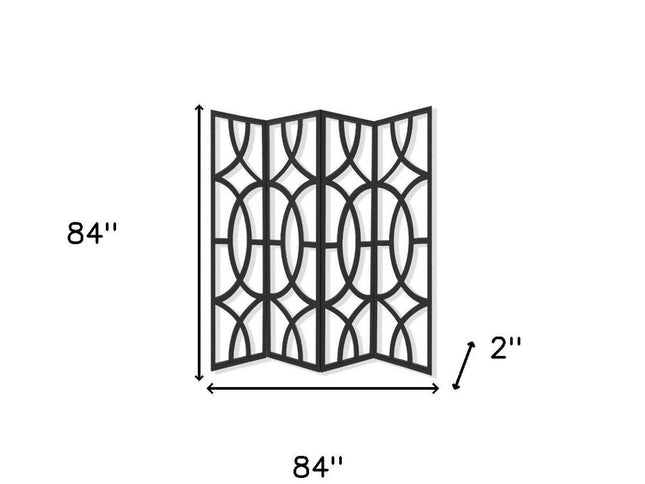 84" Black Solid Wood Folding Four Panel Screen Room Divider