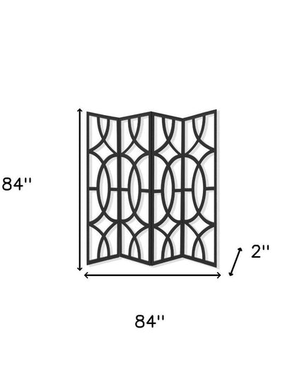 84" Black Solid Wood Folding Four Panel Screen Room Divider