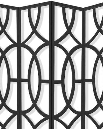 84" Black Solid Wood Folding Four Panel Screen Room Divider